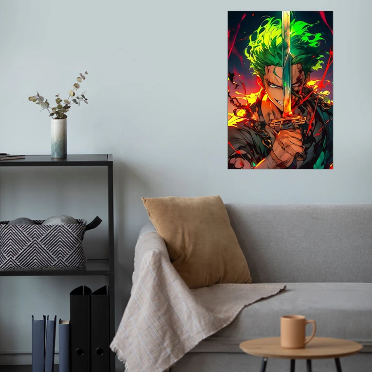 پوستر گوفی مدل رورونوآ زورو دزد دریایی خفن انیمه وان پیس طرح Roronoa Zoro One Piece Anime کد RED15