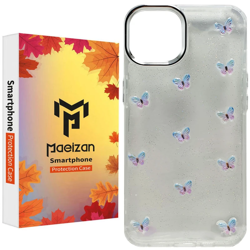 کاور پاییزان مدل پروانه شاینی طرح لاکچری مناسب برای گوشی موبایل اپل IPhone 13 / 14