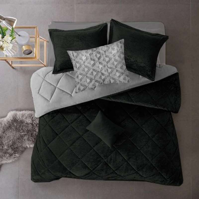 سرویس روتختی نوپه هوم مدل مخمل مینیمال کد M28 دو نفره 7 تکه به همراه روبالشی طرح دار مینیمال