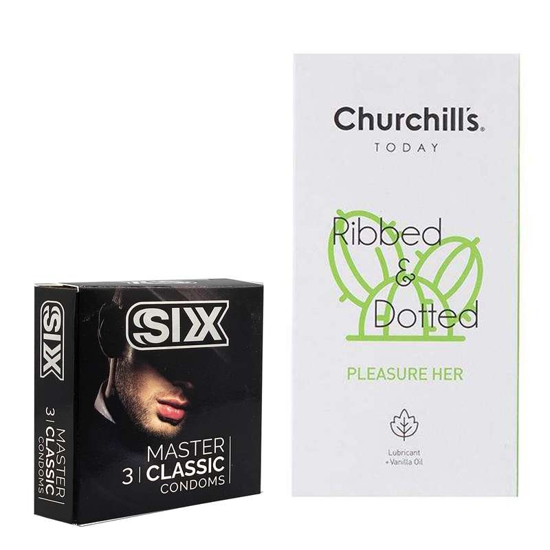 کاندوم چرچیلز مدل Pleasure Her بسته 12 عددی به همراه کاندوم سیکس مدل کلاسیک بسته 3 عددی 