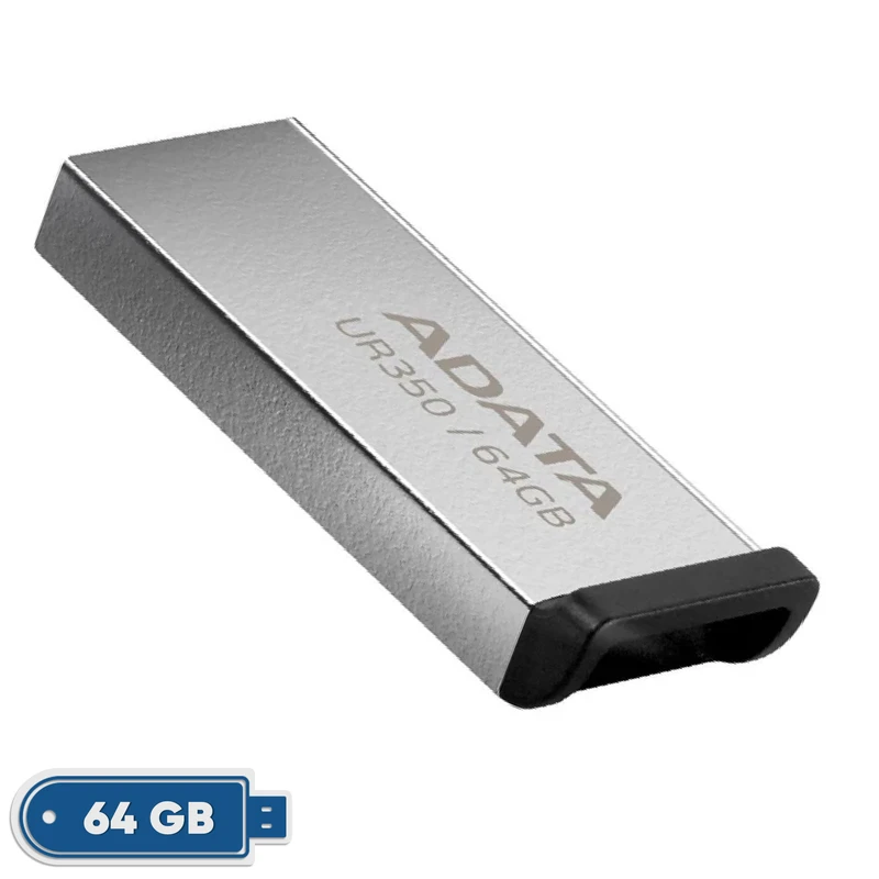 فلش مموری ای دیتا مدل UR350 ظرفیت 64 گیگابایت با رابط USB 3.2 Gen1، سرعت انتقال 100 مگابایت بر ثانیه، بدنه فلزی مقاوم، سازگار با ویندوز، مک، لینوکس و بدون نیاز به نصب درایور