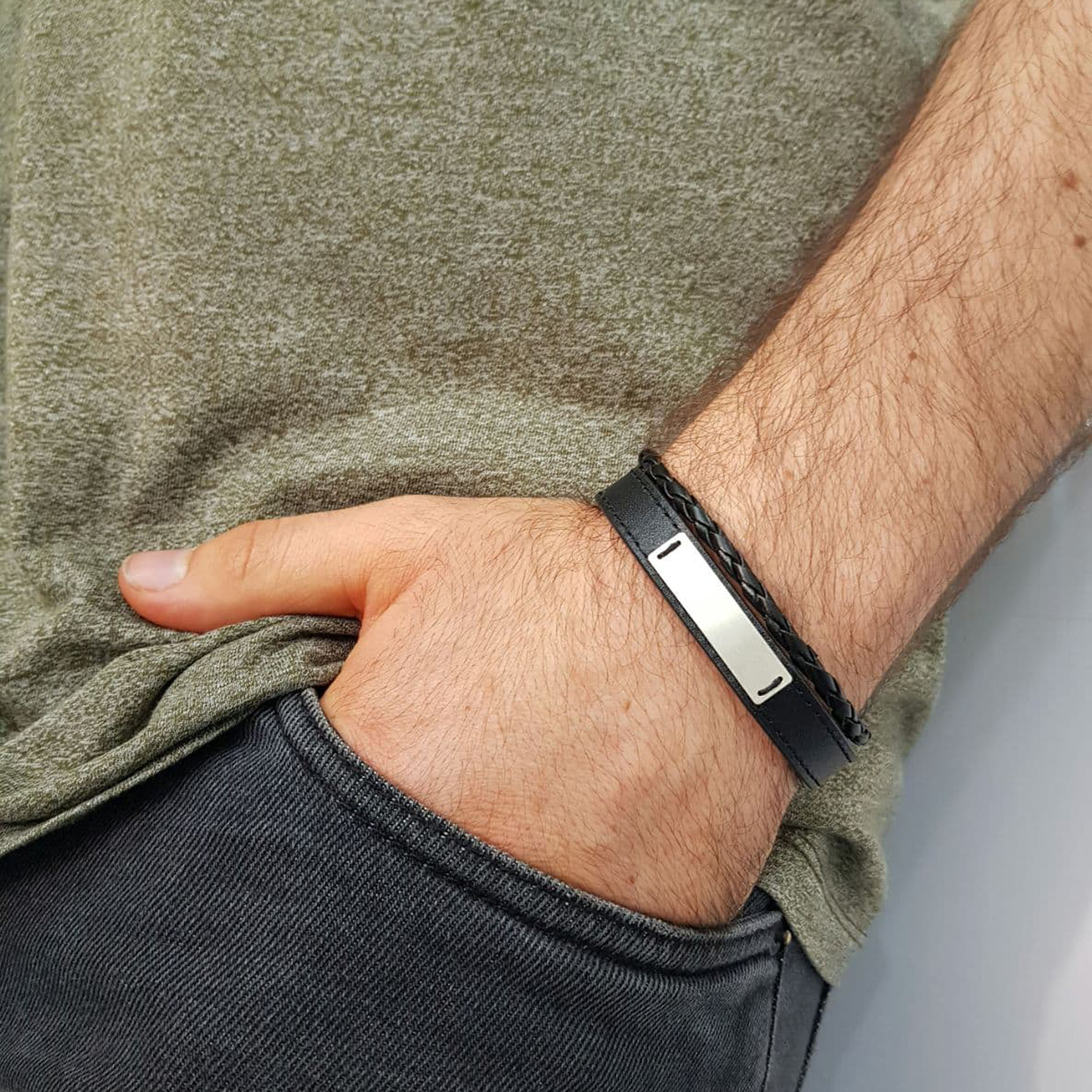 دستبند نقره مردانه ترمه 1 مدل مستطیل کد mas 00708