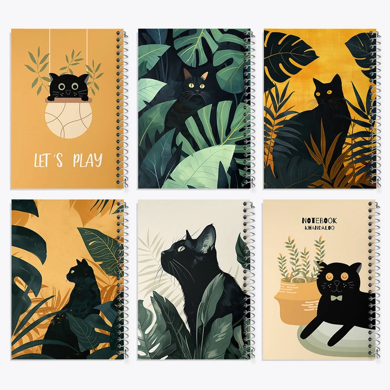 دفتر مشق 100 برگ خندالو طرح گربه (Cat) کد 888 مجموعه 6 عددی