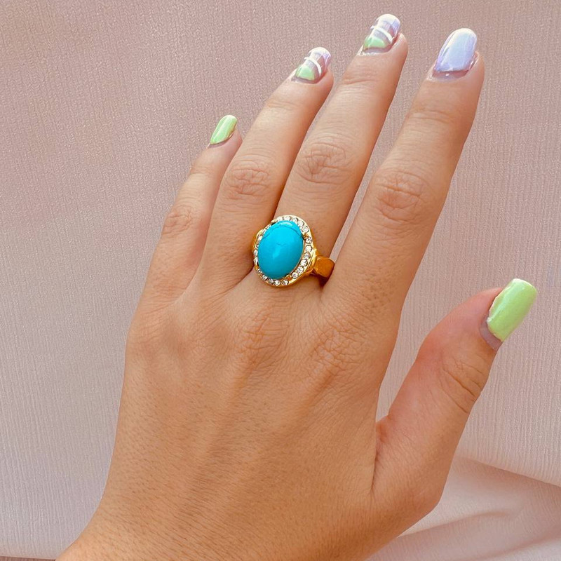 انگشتر زنانه مدل بیضی نگین دار طرح فیروزه انگشتر زنانه مدل بیضی نگین دار طرح فیروزه