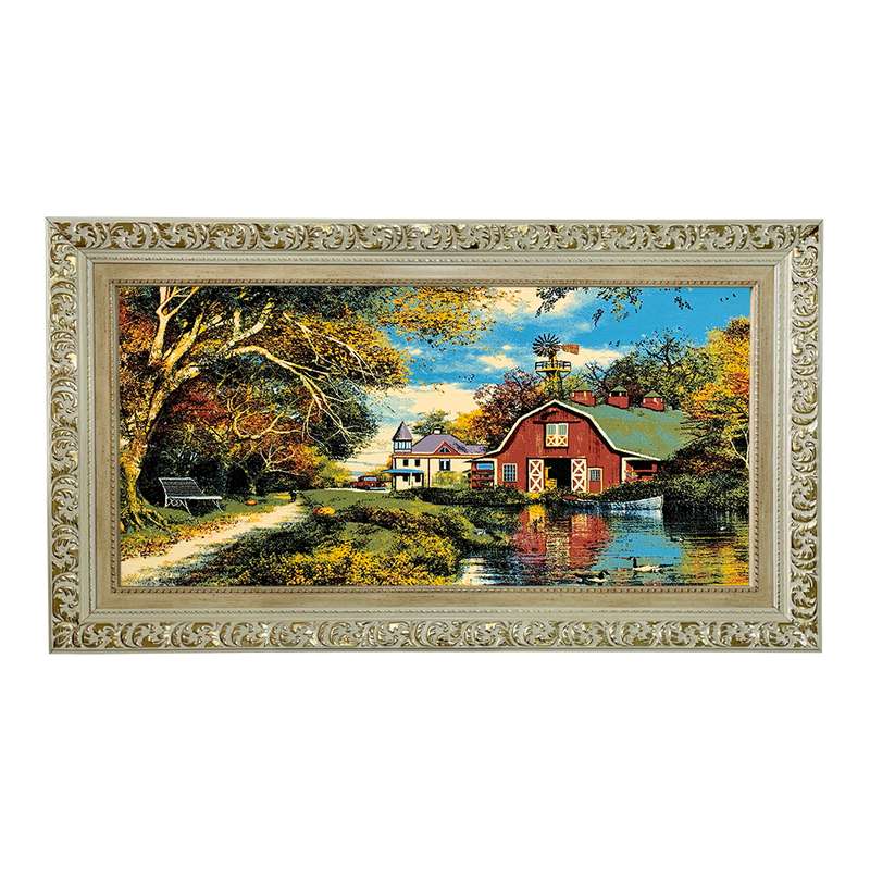 تابلو فرش ماشینی طرح دستبافت مدل کلبه و برکه کد 7657