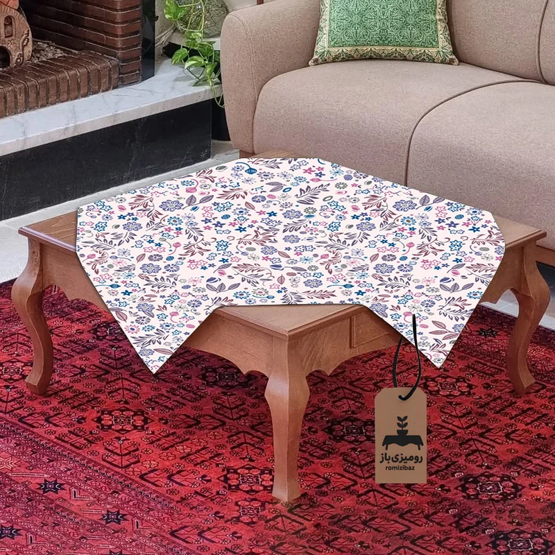 رومیزی برند رومیزی باز طرح مربع مدل گل و برگ کد 11053-1