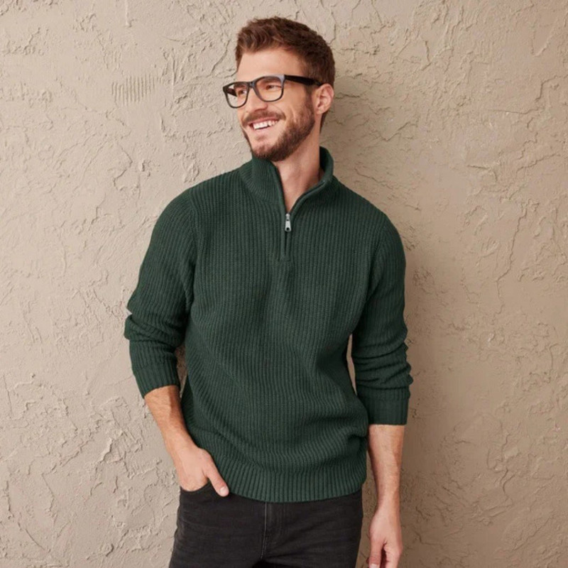 پلیور یقه ایستاده مردانه مدل نیم زیپ کد 20534189