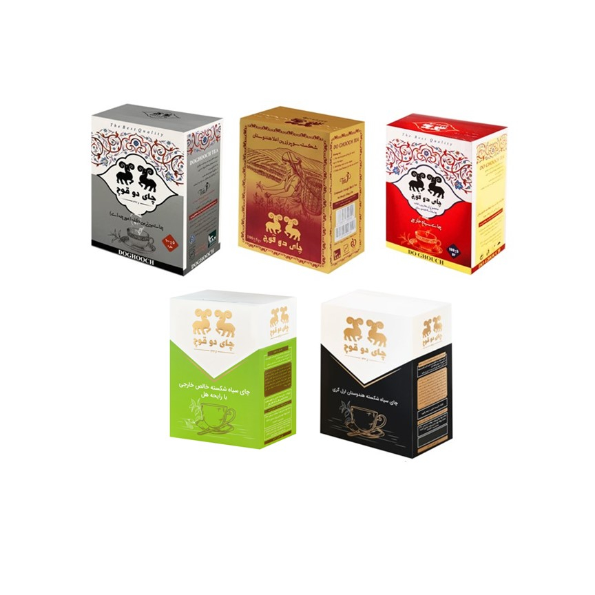 چای سیاه شکسته سوپر زرین و هل دار و ارل گری و ساده و کله مورچه دو قوچ - 100 گرم بسته 5 عددی