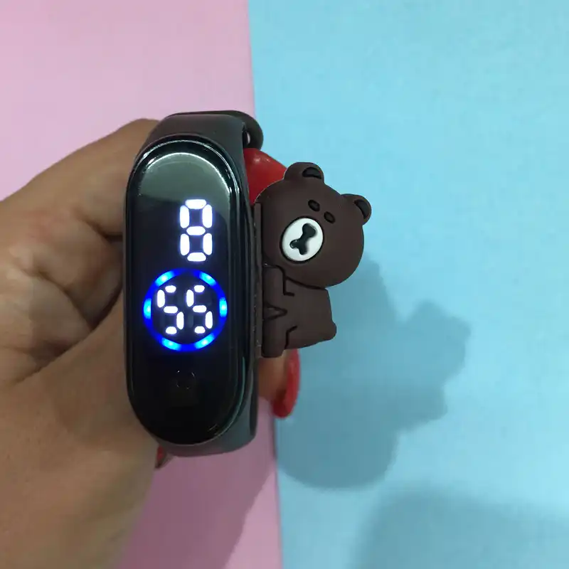 ساعت مچی دیجیتال بچگانه مدل ضداب سیلیکونی کد BB طرح خرس خوابالو