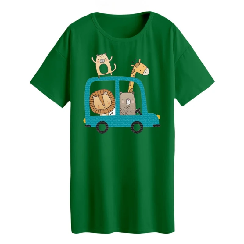 تی شرت لانگ زنانه مدل  ماشین حیوانات