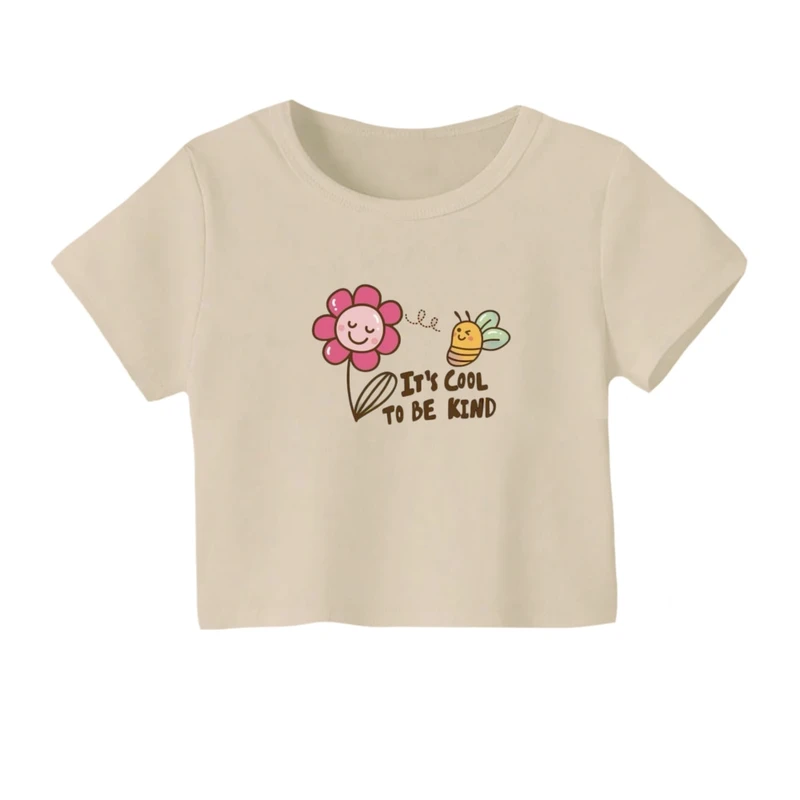 کراپ‌ تی‌شرت آستین کوتاه زنانه مدل زنبور و گل