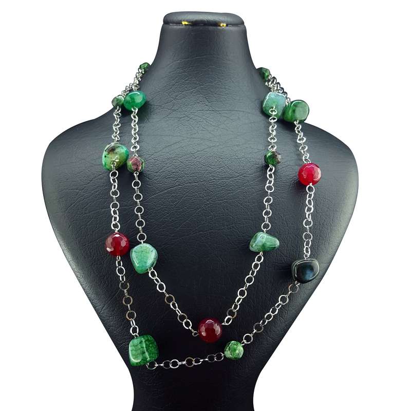 گردنبند زنانه مدل سنگ عقیق کوبیسم وعقیق یاقوتی کد 72