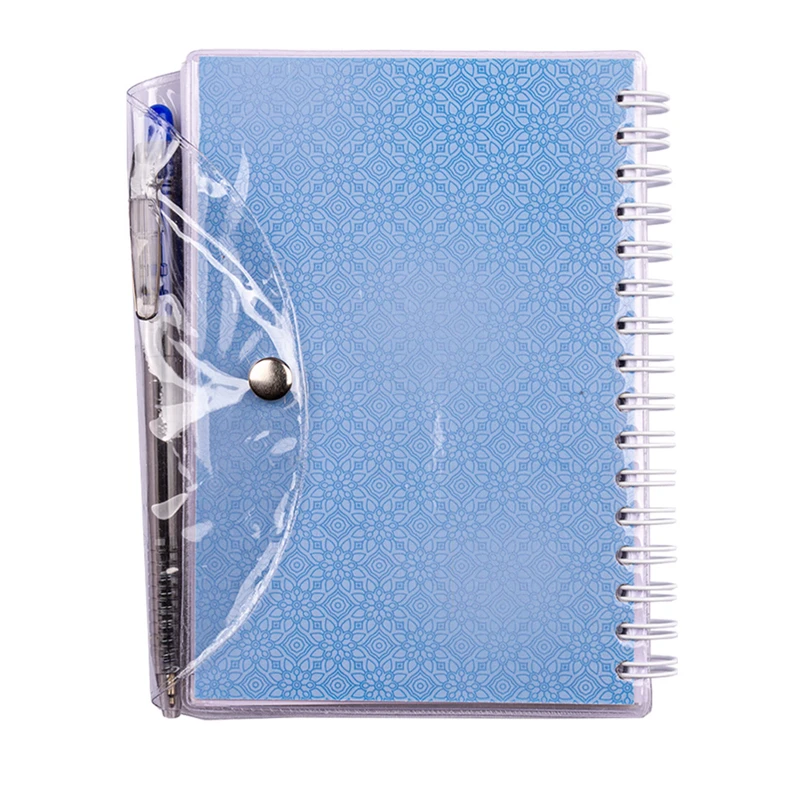 دفتر یادداشت 80 برگ مدل دکمه دار تذهیب آبی کد I9058 مجموعه 2 عددی به همراه مداد فشاری