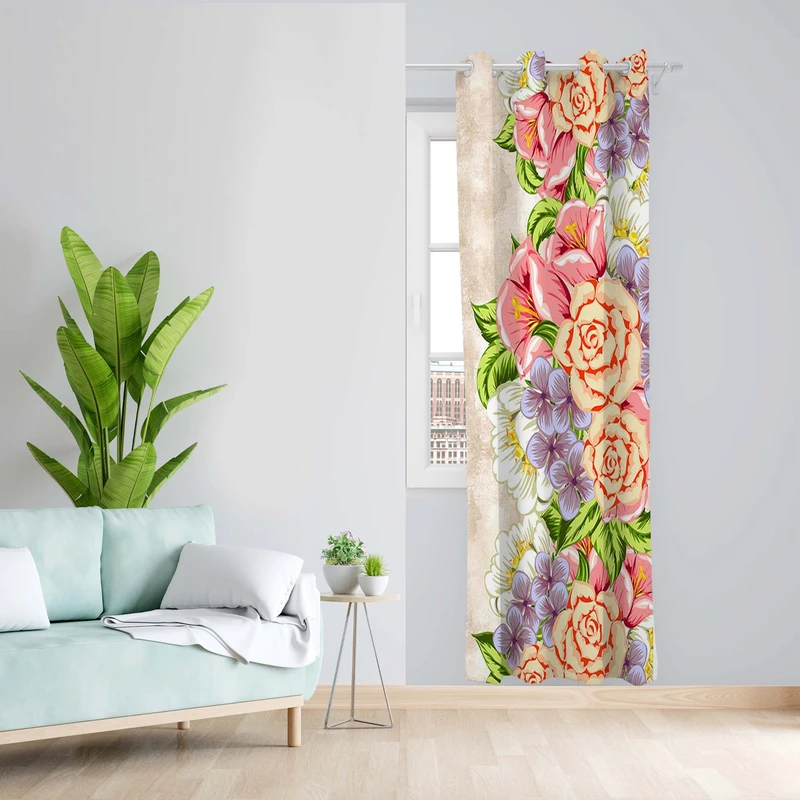 پرده طرح گل مدل مخمل پانچی کد 5096R z سایز 140x200 سانتی متر