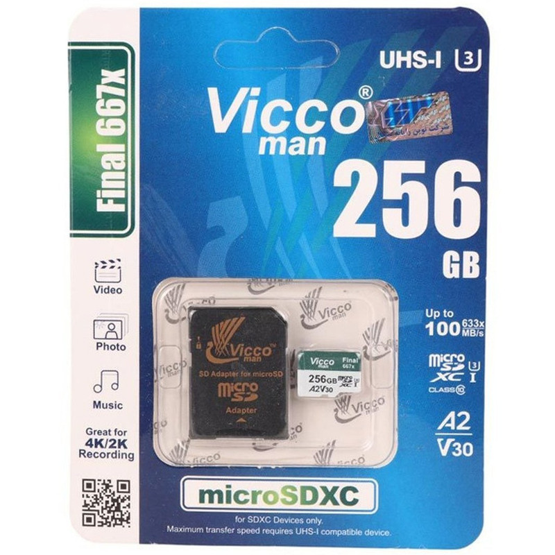 کارت حافظه microSDXC ویکومن مدل Final 667X کلاس 10 استاندارد UHS-I U3 سرعت 90MBps ظرفیت 256 گیگابایت به همراه خشاب