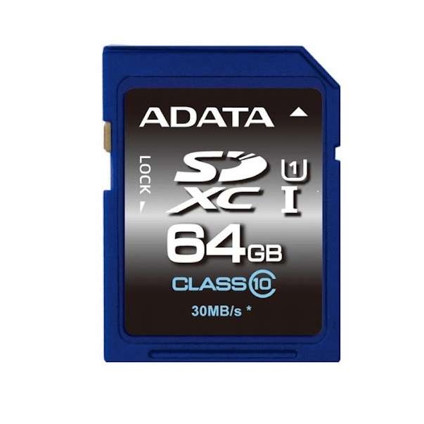 کارت حافظه SDXC ای دیتا مدل Premier کلاس 10 استاندارد UHS-I U1 سرعت 30MBps ظرفیت 64 گیگابایت