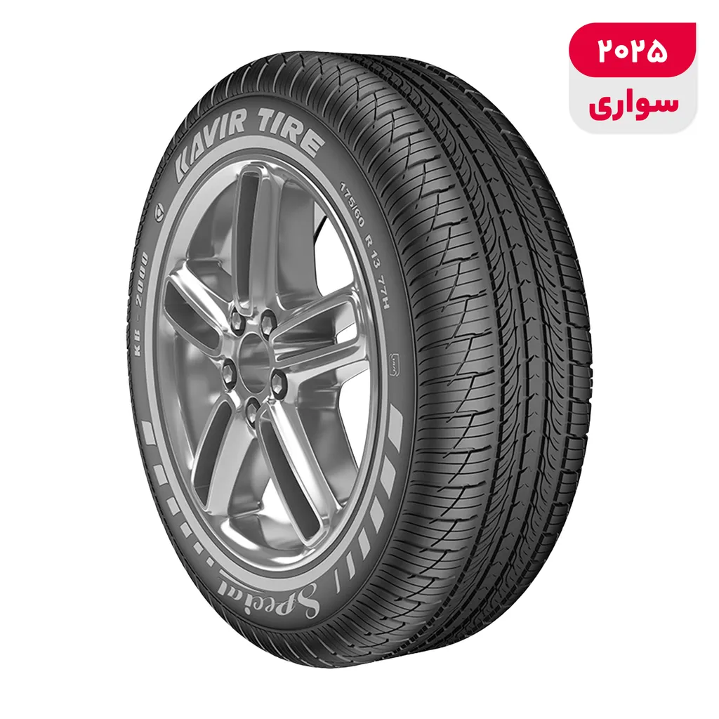 لاستیک خودرو رادیال کویر تایر مدل KB2000 سایز رینگ 13 اینچ، فاق 60 درصد پهنا و پهنای 175 میلی‌متر، شاخص تحمل وزن 77 و شاخص سرعت H (حداکثر سرعت 210 کیلومتر بر ساعت)، ساخت ایران، دارای تایر تیوبلس و تکنولوژی رادیال، 1 حلقه