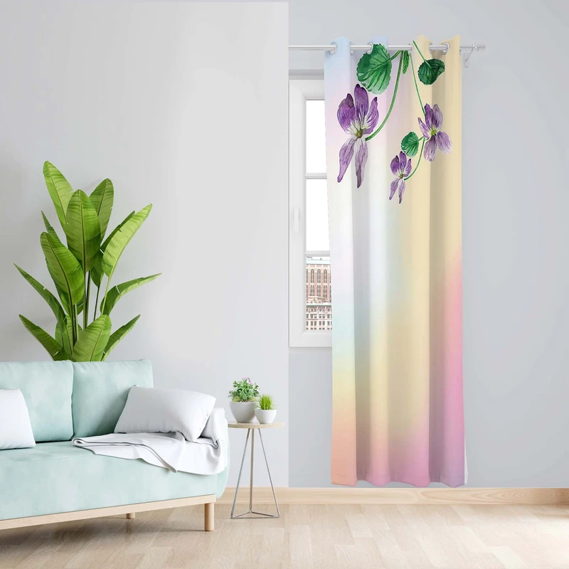 پرده طرح گل بنفشه مدل مخمل پانچی کد 1429 z سایز 140x200 سانتی متر