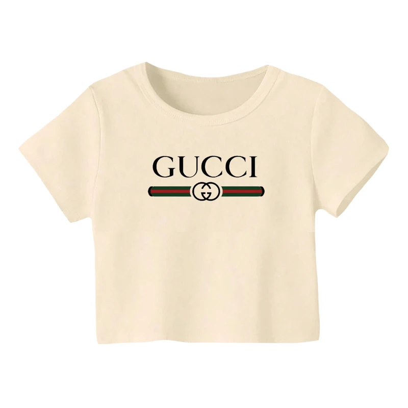 کراپ‌ تی‌شرت آستین کوتاه زنانه مدل لوگو کد 27