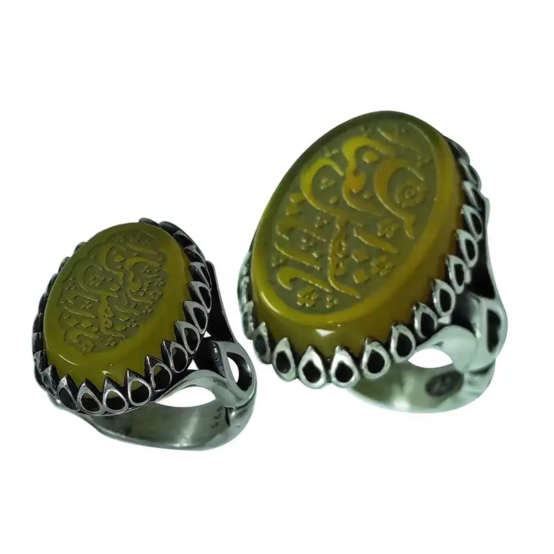 ست انگشتر نقره زنانه و مردانه سلین کالا مدل عقیق خطی Mps-12 طرح یاابوالفضل