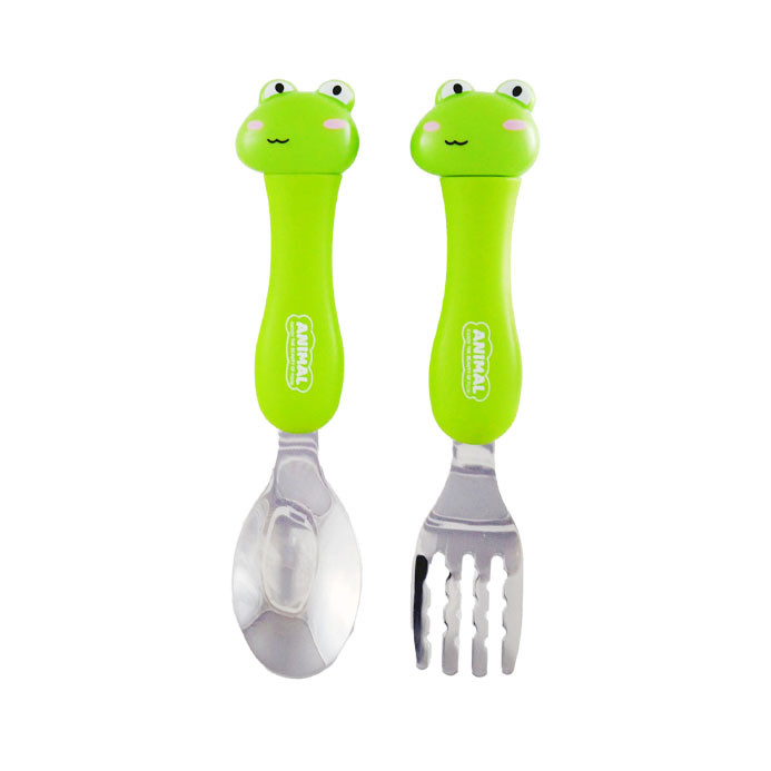 قاشق و چنگال کودک مدل عروسکی طرح قورباغه