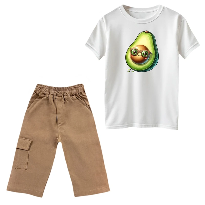ست تی‌شرت و شلوارک دخترانه مدل آووکادو عینکی