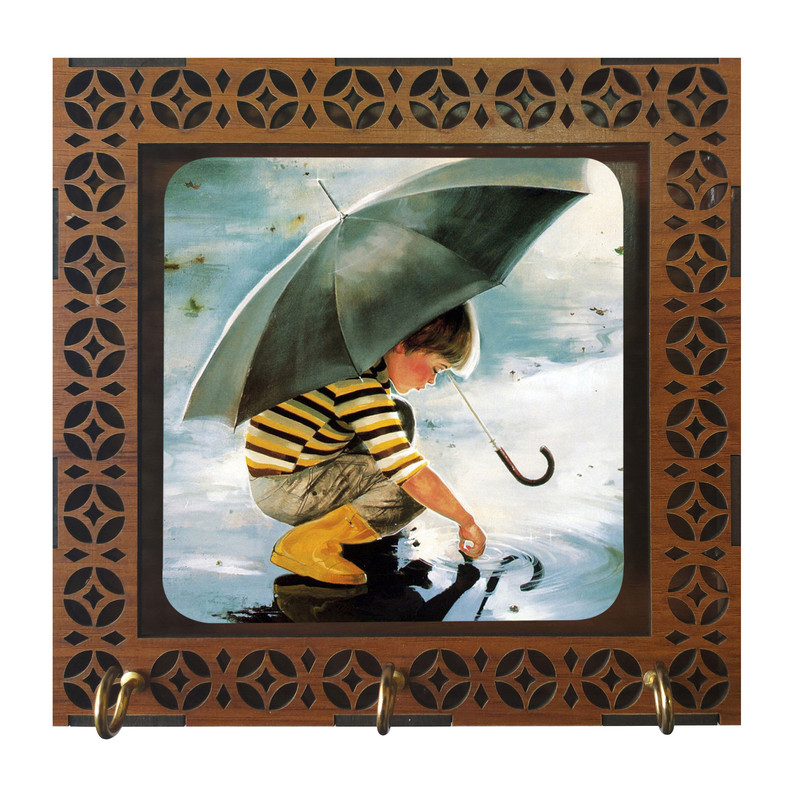 جاکلیدی مدل D1063 طرح نقاشی پسر بچه و چتر و باران