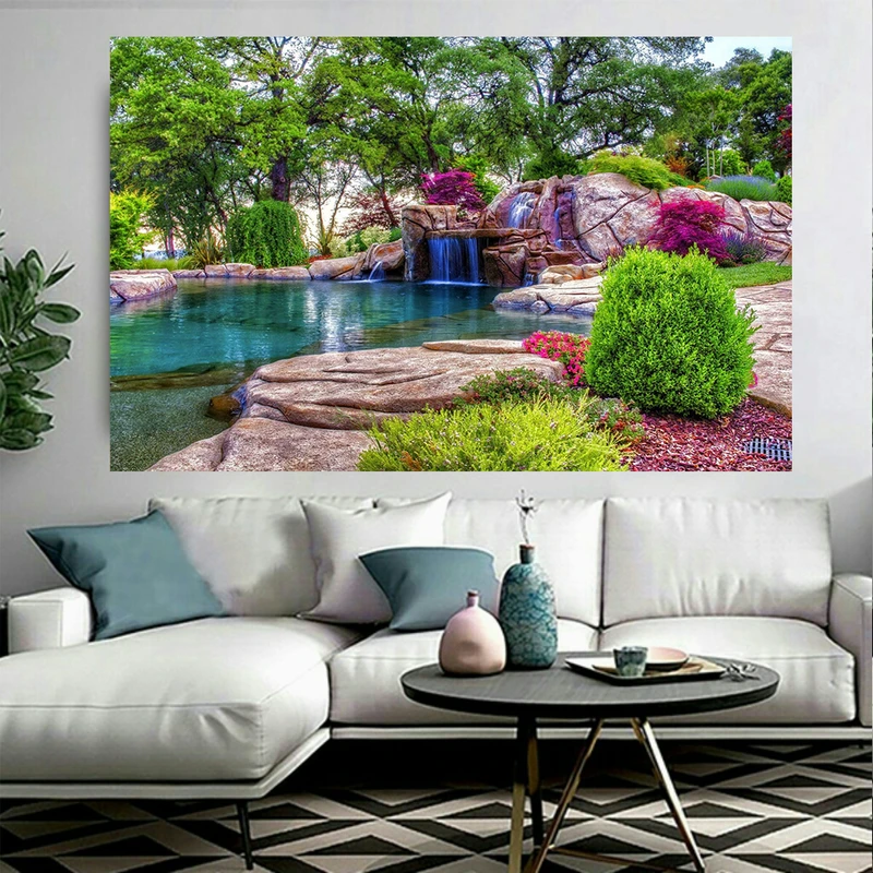 پوستر پارچه ای مدل چرم مخمل طرح طبیعت آبشار کد AR1490