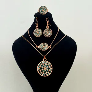 ست زیورآلات دست ساز زنانه مدل مسی فیروزه کوبی مدل 11