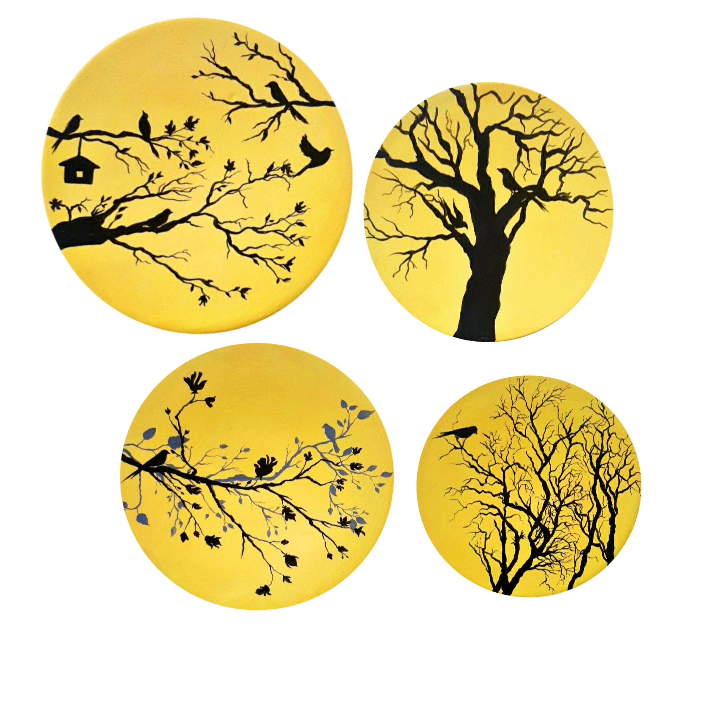 بشقاب دیوارکوب سفالی طرح پرنده مجموعه ۴ عددی