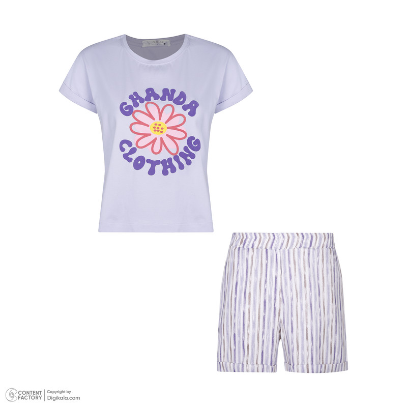 ست تی شرت و شلوارک زنانه لوینت  مدل استرایپ