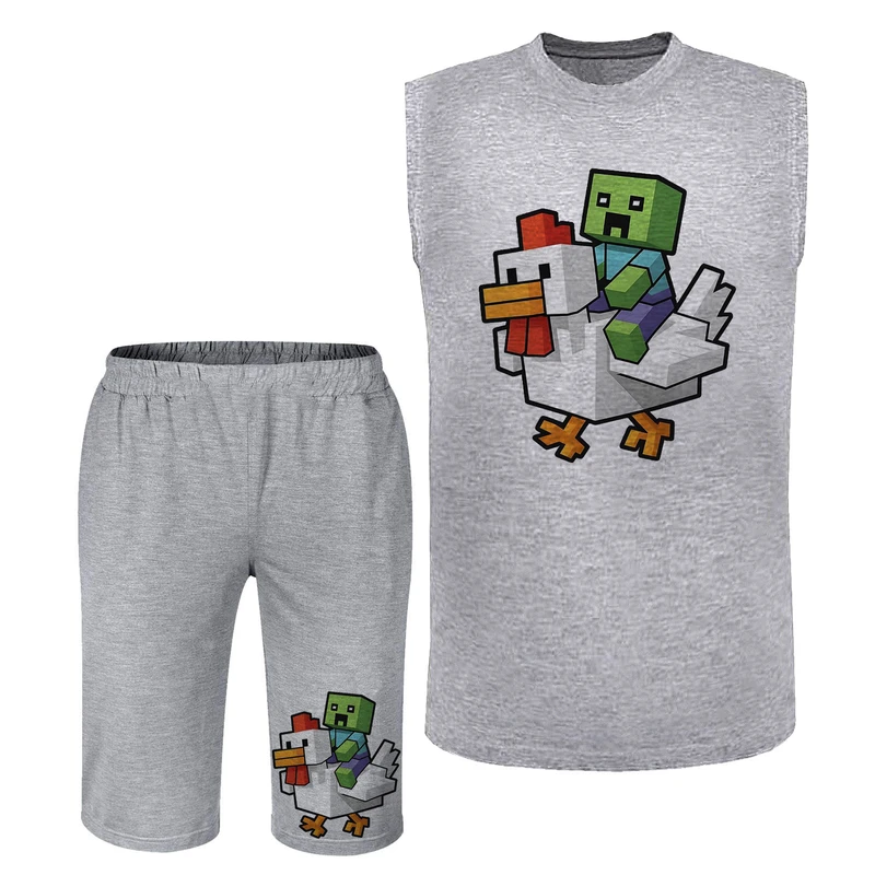 ست تاپ و شلوارک مردانه مدل ماینکرفت و مرغ A492