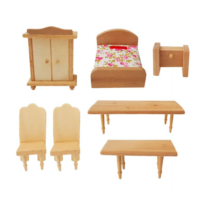 ست اسباب بازی مدل وسایل اتاق خواب کد BED-09 مجموعه 7 عددی