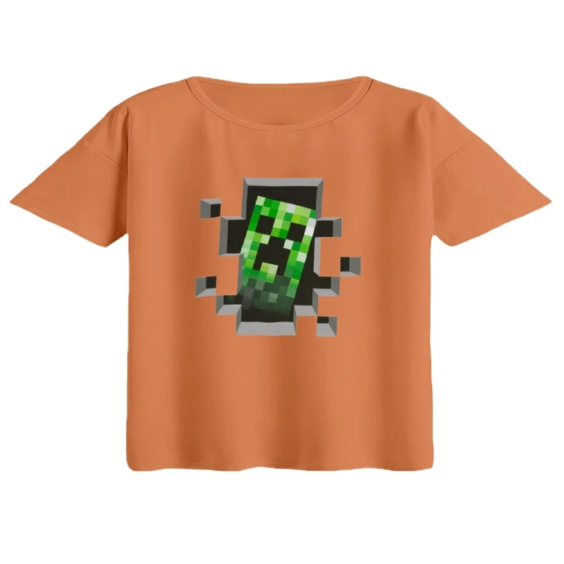 کراپ تی‌شرت آستین کوتاه زنانه مدل ماینکرفت کد 3