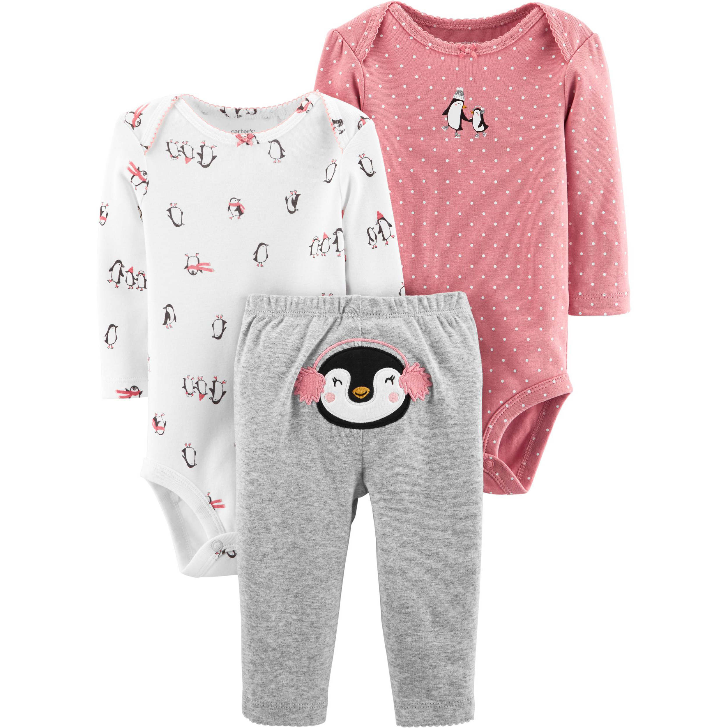 ست 3 تکه لباس نوزادی دخترانه کارترز طرح Penguin کد M617