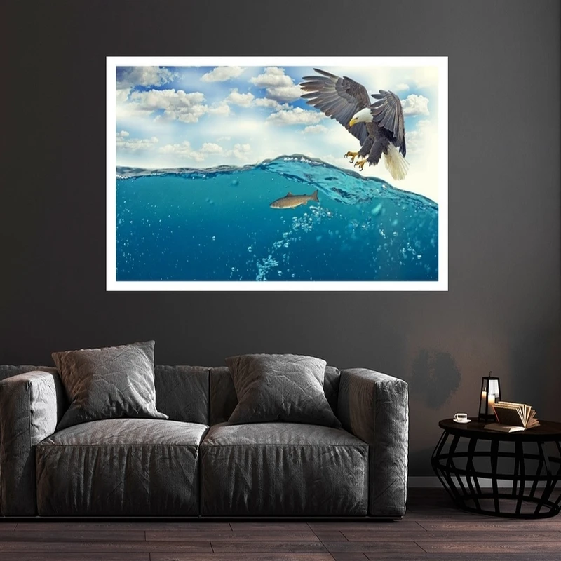 تابلو بکلیت طرح منظره دریا و عقاب مدل قاب شاسی W-s9015