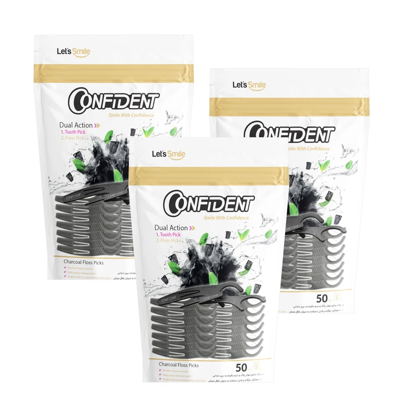 نخ دندان کانفیدنت مدل Charcoal50 سه بسته 50 عددی