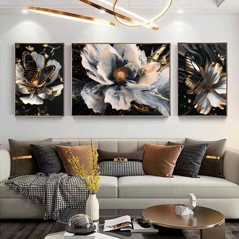 تابلو آتریسا طرح گل مدرن مدل AT00743 مجموعه 3 عددی 