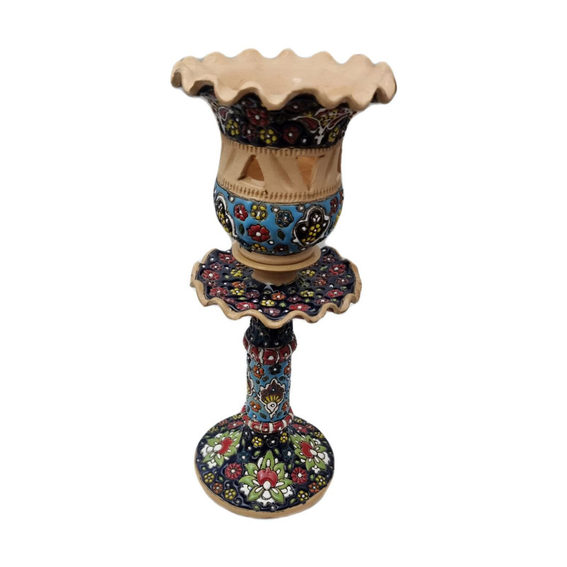شمعدان سفالی مدل مینا کاری
