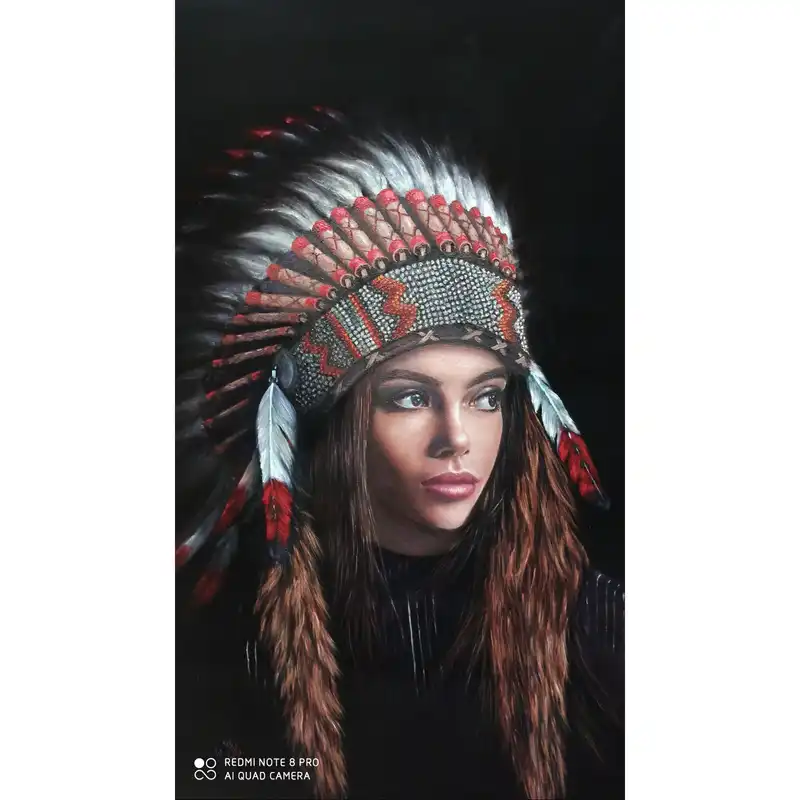 تابلو نقاشی رنگ روغن مدل دختر سرخ پوست