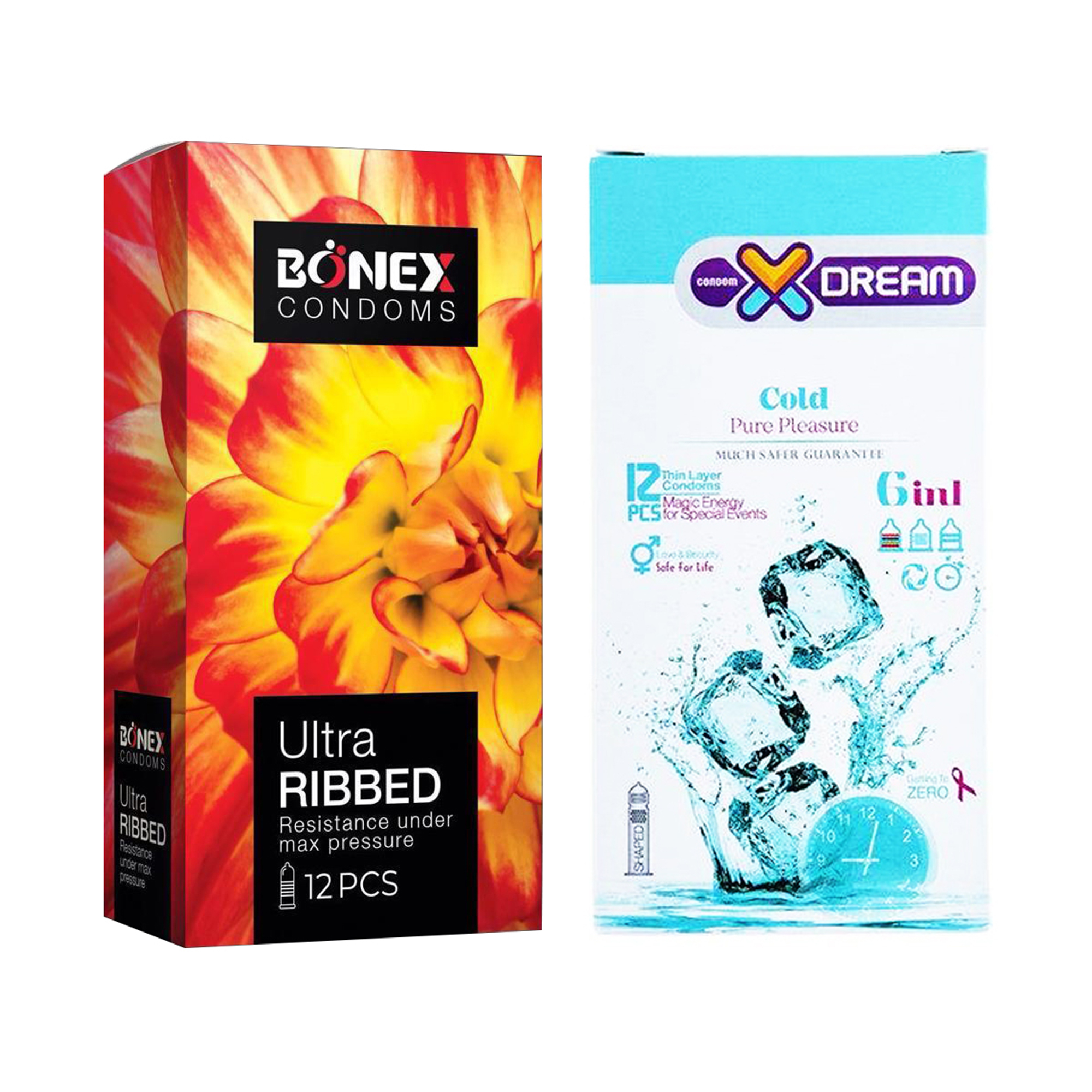 کاندوم بونکس مدل Ultra Ribbed بسته 12 عددی به همراه کاندوم ایکس دریم مدل Cold بسته 12 عددی
