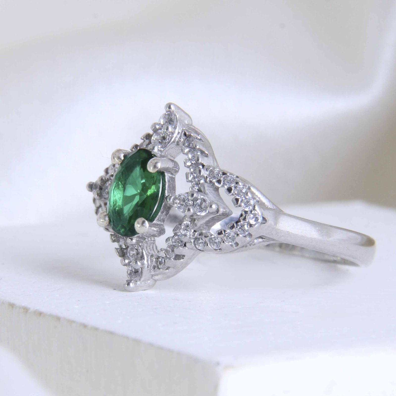 انگشتر نقره زنانه مدل جواهری آبکاری رادیوم کوارتز کد AWR-2059 -  - 4