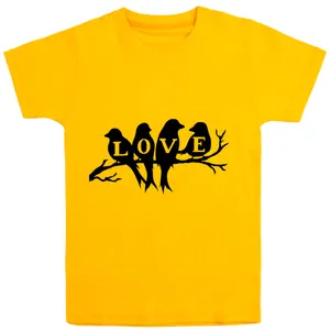 تی شرت آستین کوتاه دخترانه مدل D157 LOVE رنگ زرد