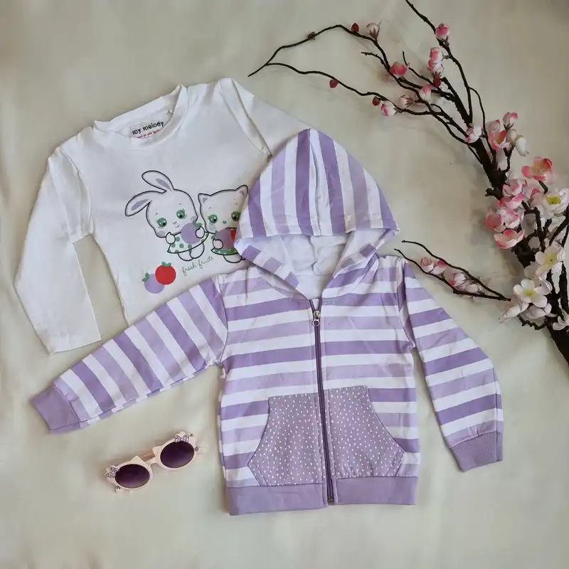 ست 3 تکه لباس دخترانه مدل راه راه رنگ بنفش