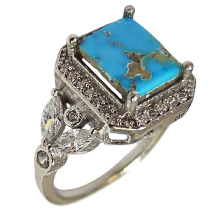 انگشتر نقره زنانه مدل فیروزه نیشابور آبکاری رادیوم کد 800 -  - 7