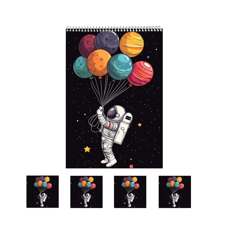 دفتر نقاشی 50 برگ مدل فضانورد کد 6 به همراه برچسب مجموعه 5 عددی