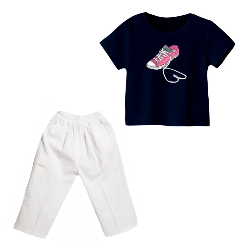 ست تی شرت و شلوارک دخترانه مدل کتونی کد 4