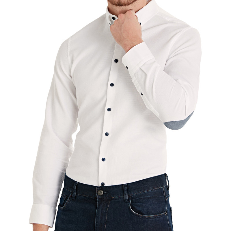 پیراهن آستین بلند مردانه ال سی وایکیکی مدل فیت اسلیم آرنج دار