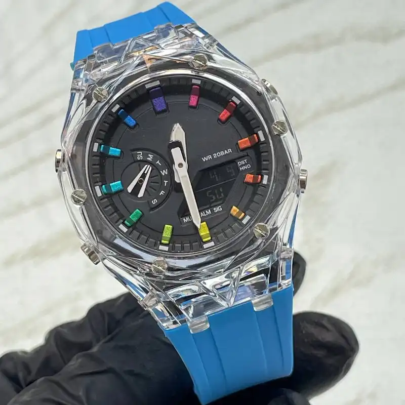 ساعت مچی عقربه ای مدل دو زمانه کرنومتردار بند سیلیکونی موتور پمپی کد 9