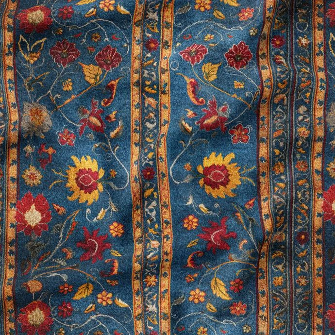 پارچه ملحفه عرض 1.5 متر پارچه باما طرح سه بعدی فرش ایرانی تارا کد 5015452 رنگ سرمه‌ای